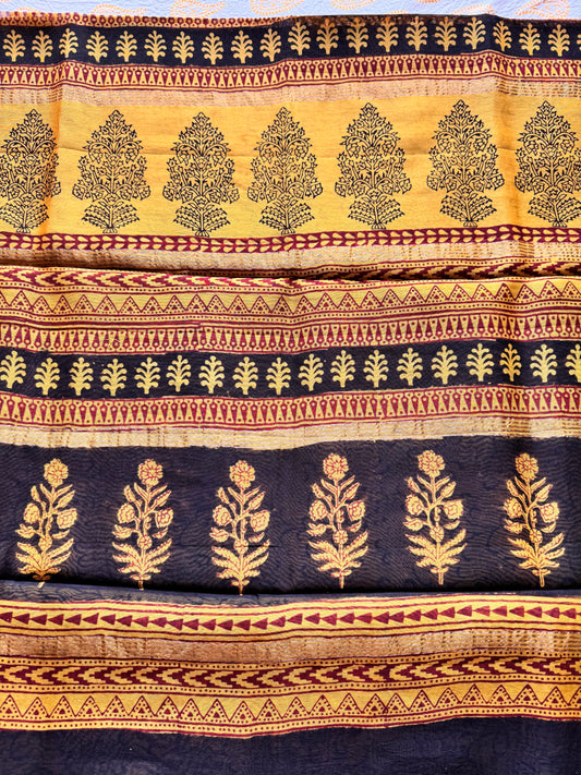Clover Princess - Yellow & Black Maheshwari Saree