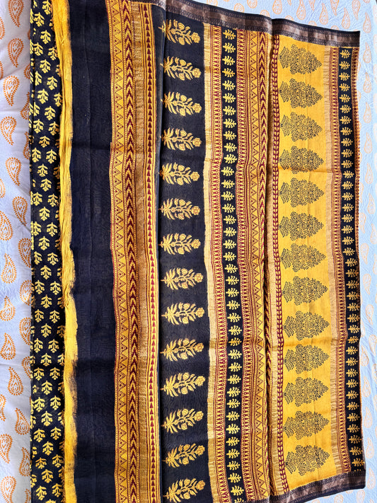 Clover Princess - Yellow & Black Maheshwari Saree