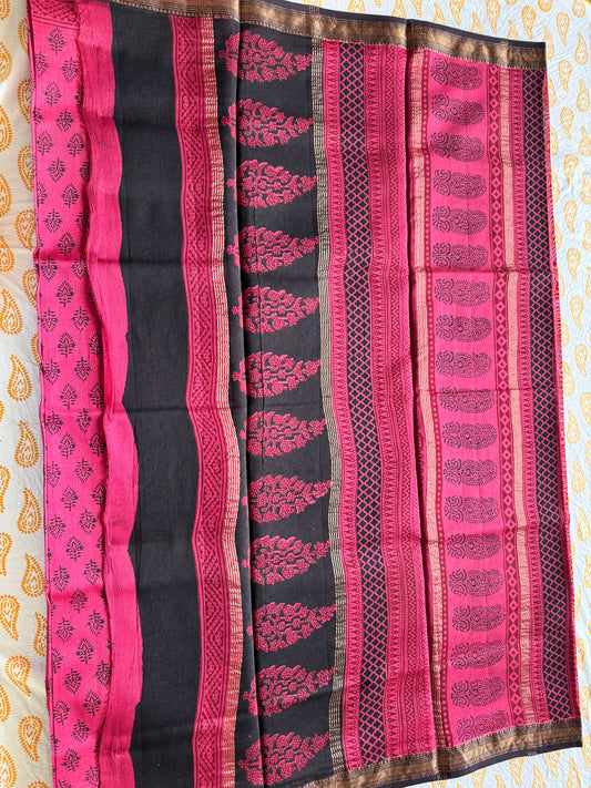 Flamingo Grace - Pink Maheshwari Saree