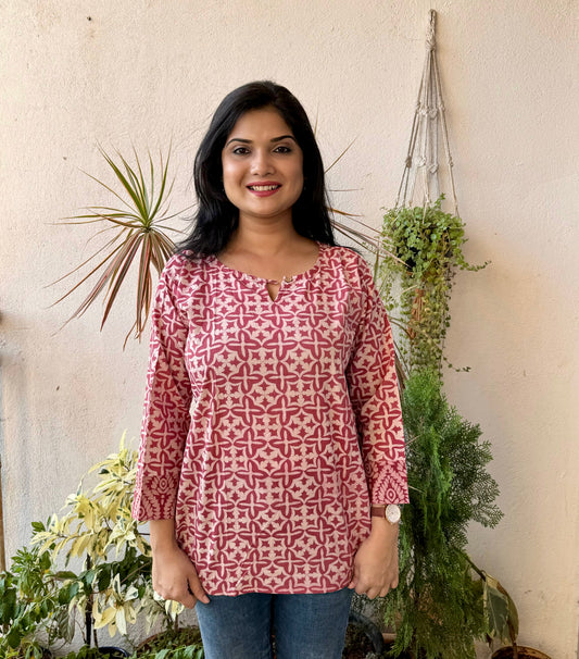 Asteroid - Pink Handblock Kurti