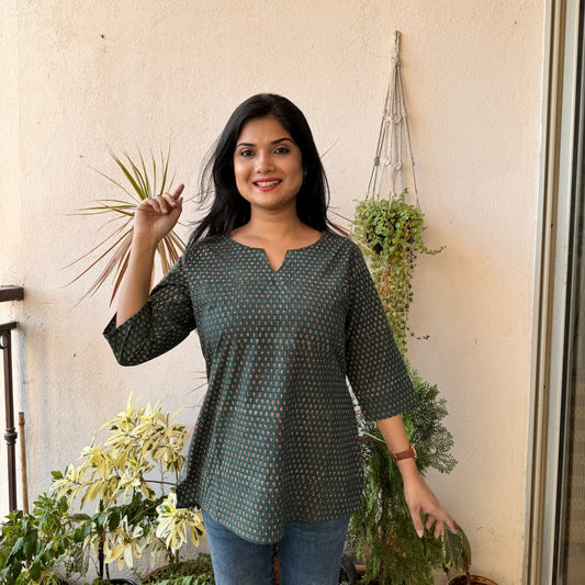 Forest Spirit - Olive Green Bagru Kurti
