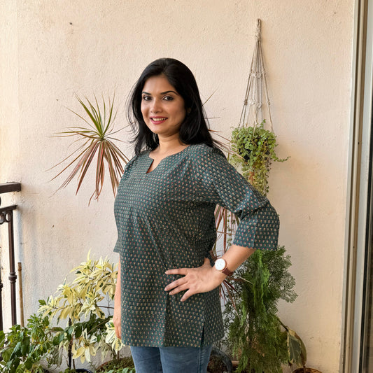 Forest Spirit - Olive Green Bagru Kurti