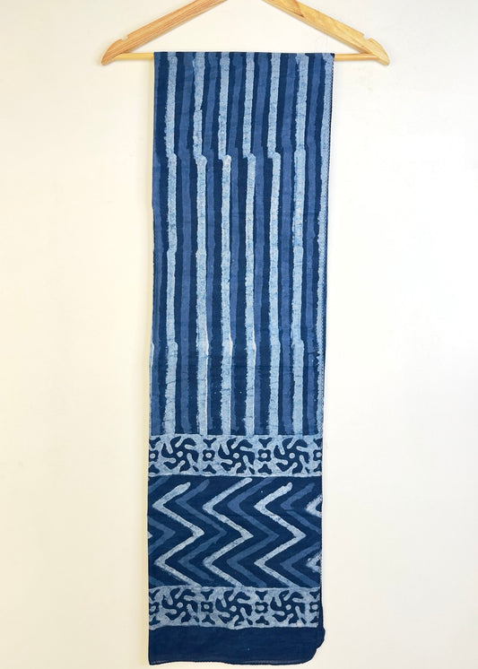 Raag πͺ· Mulmul Cotton Stoles ~ Indigo Doodle
