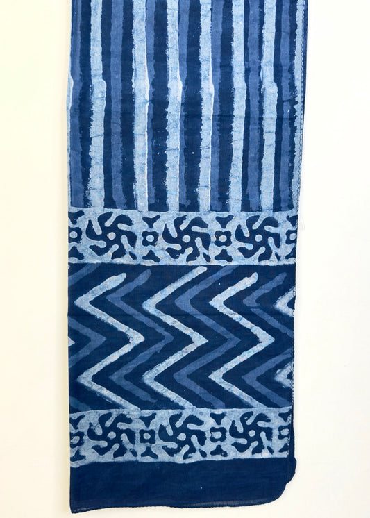 Raag πͺ· Mulmul Cotton Stoles ~ Indigo Doodle