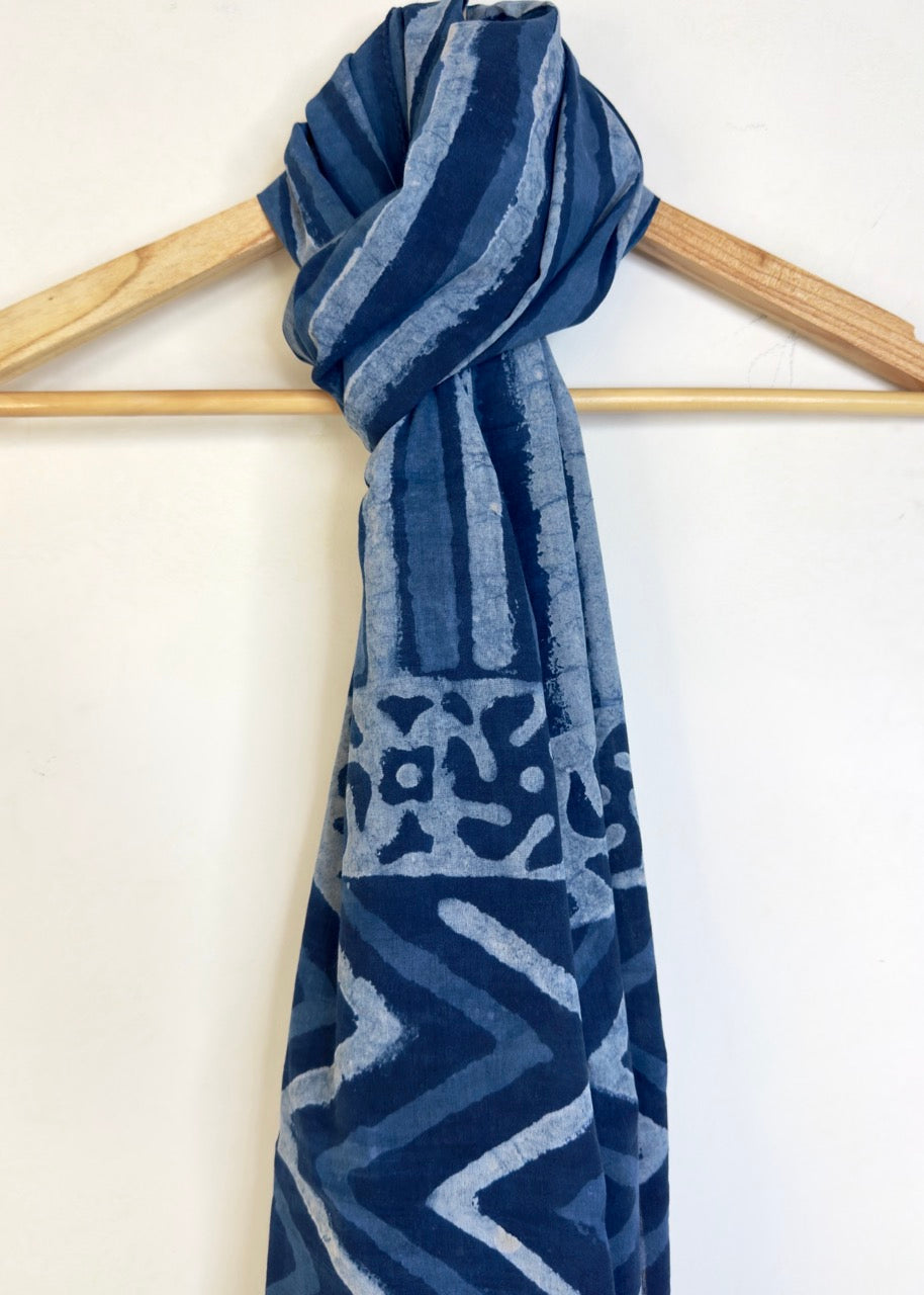 Raag 🪷 Mulmul Cotton Stoles ~ Indigo Doodle