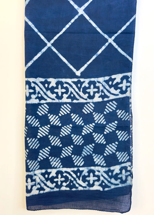 Raag πͺ· Mulmul Cotton Stoles ~ Indigo Striped