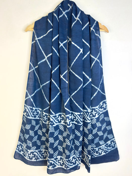 Raag πͺ· Mulmul Cotton Stoles ~ Indigo Striped