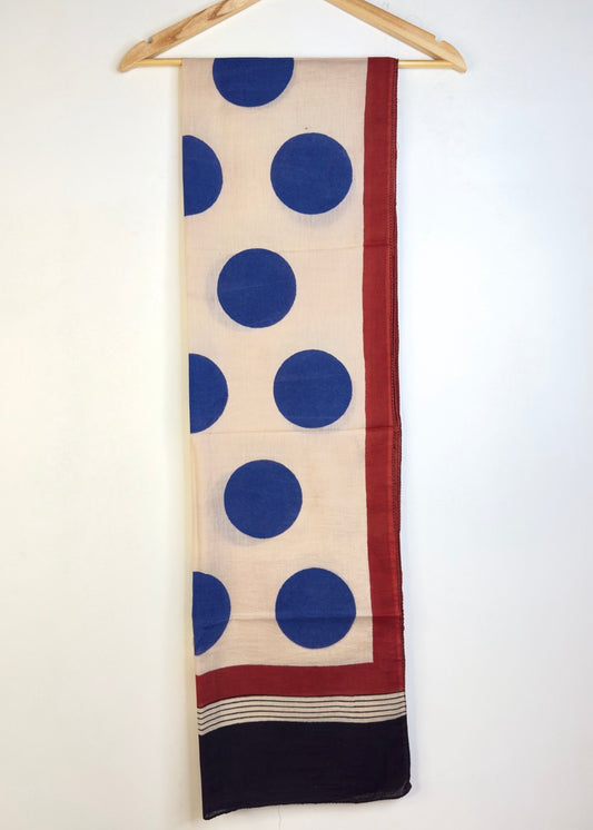 Raag 🪷 Mulmul Cotton Stoles ~ Polka ~ Blue & Red