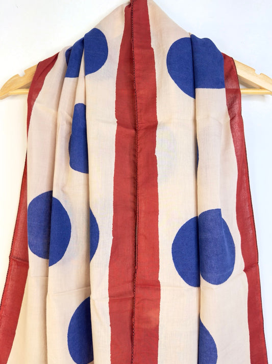 Raag 🪷 Mulmul Cotton Stoles ~ Polka ~ Blue & Red