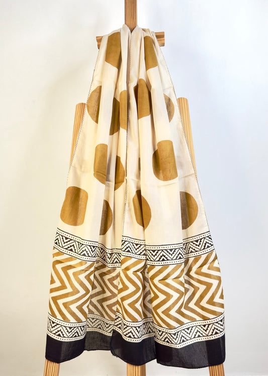 Raag πͺ· Mulmul Cotton Stoles ~ Polka ~ French Beige