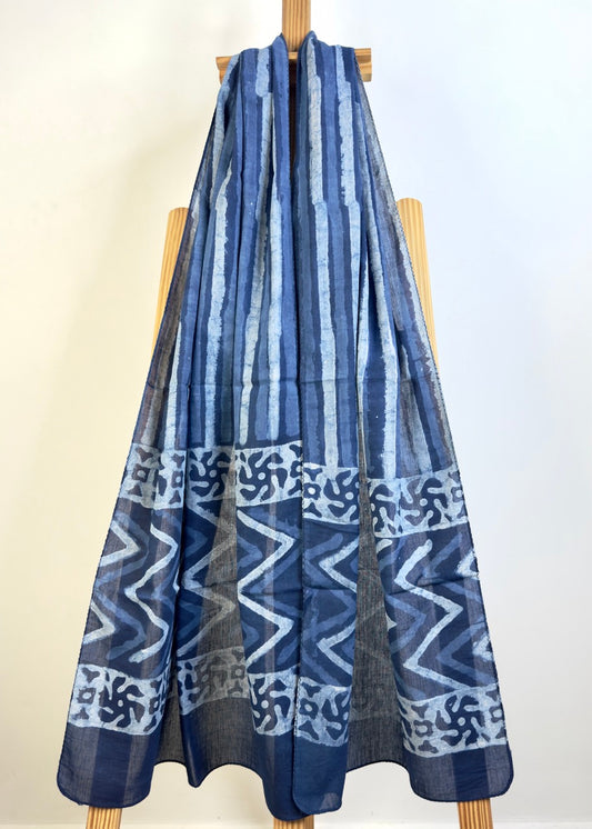 Raag πͺ· Mulmul Cotton Stoles ~ Indigo Doodle