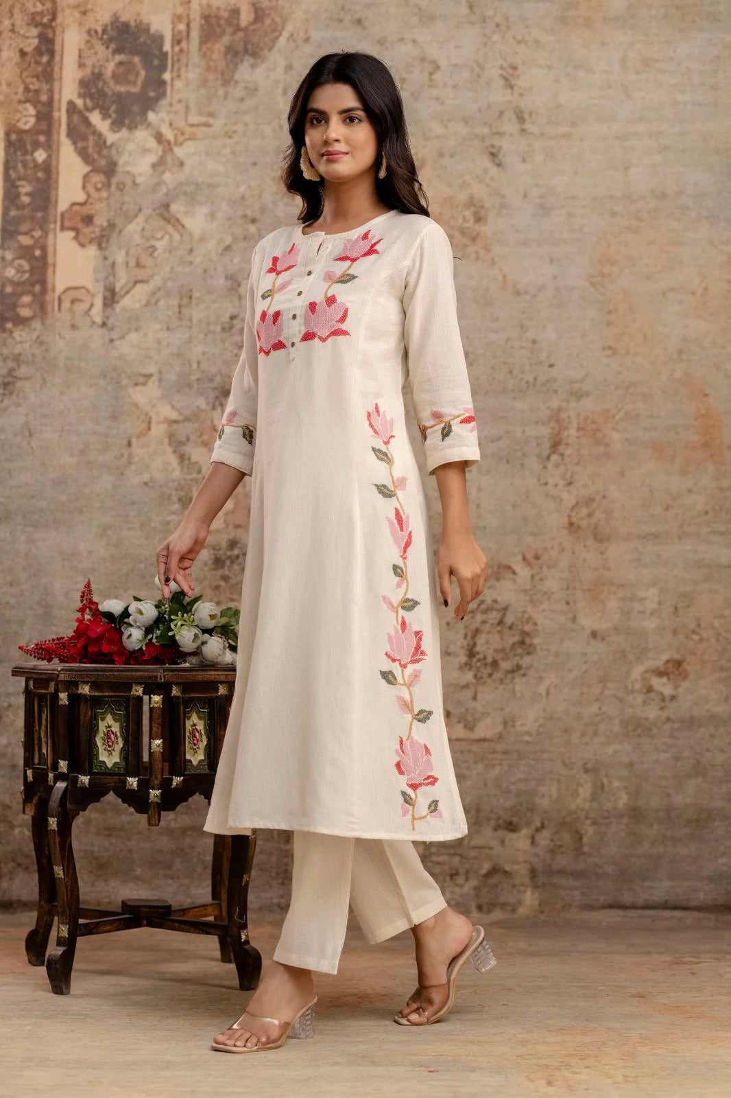Saanjh š ą½¼ā¼š Cotton Embroidered Cord Set ~ Pink