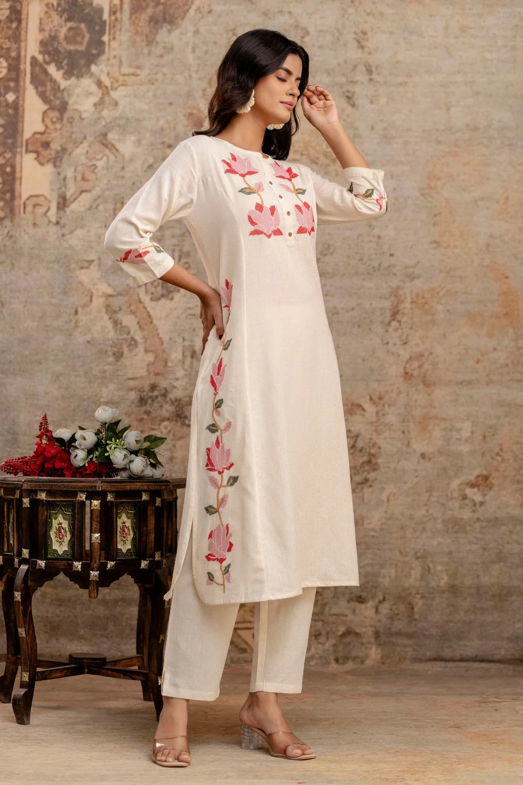 Saanjh š ą½¼ā¼š Cotton Embroidered Cord Set ~ Pink