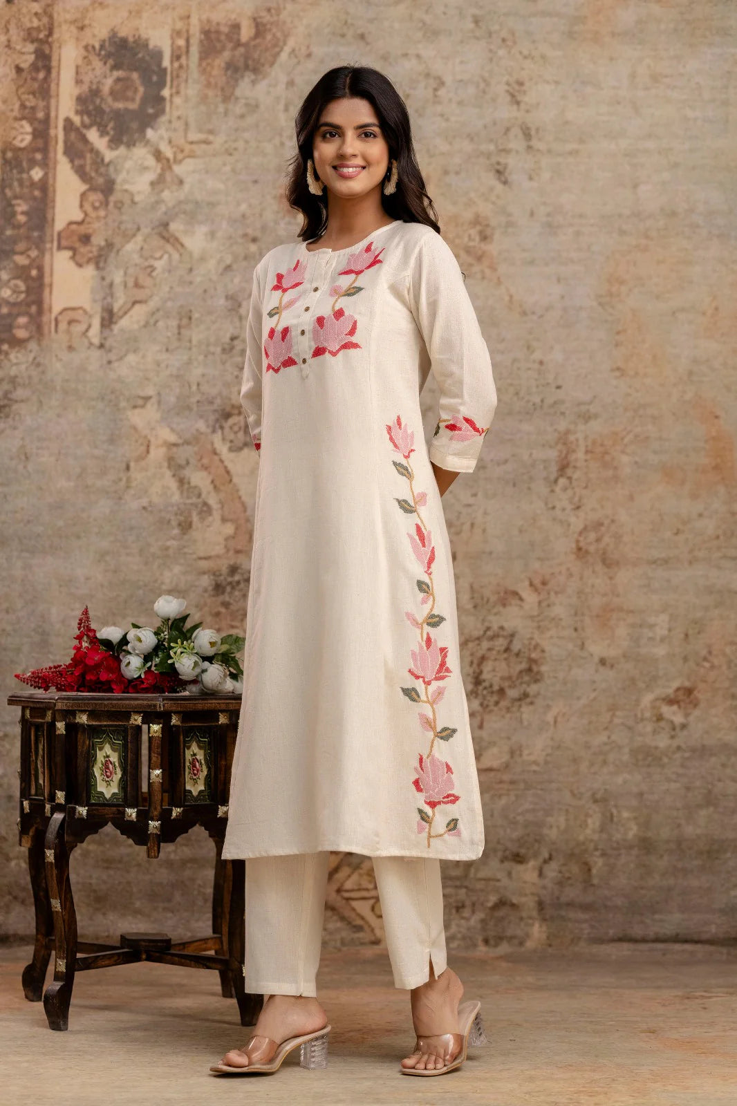 Saanjh š ą½¼ā¼š Cotton Embroidered Cord Set ~ Pink