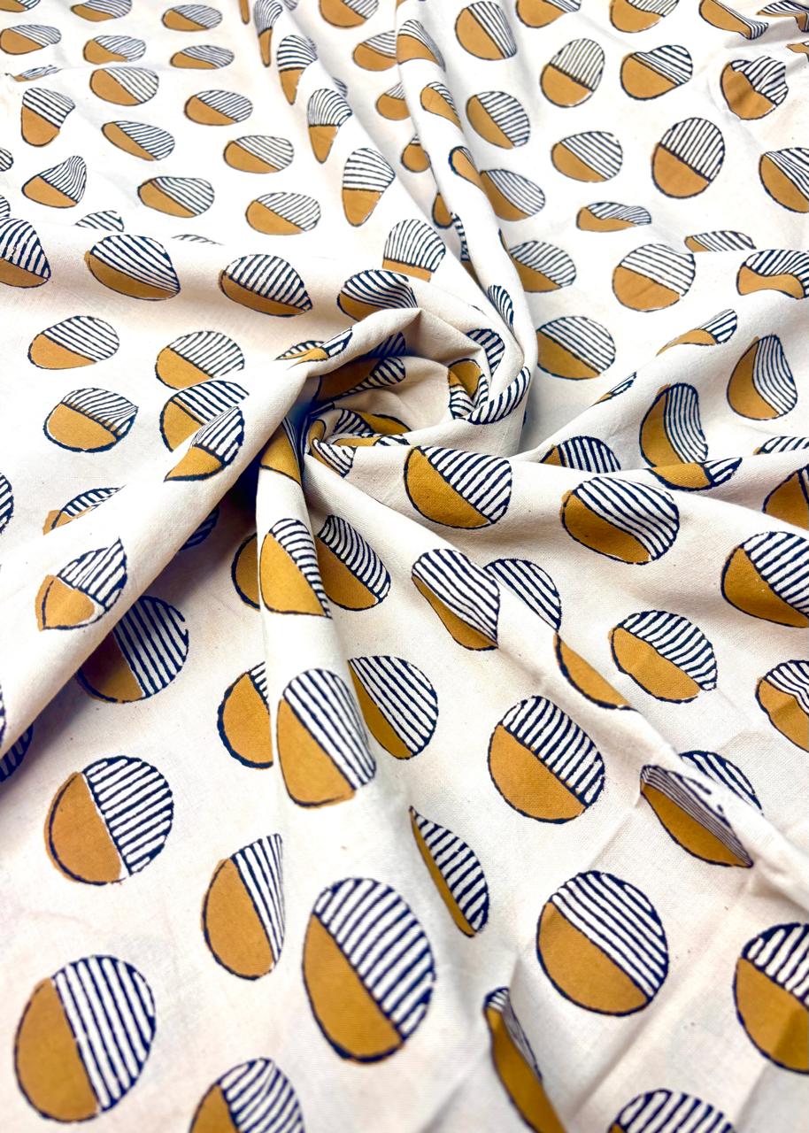 Beige Base w/ Mustard Striped Polka Dots Fabric