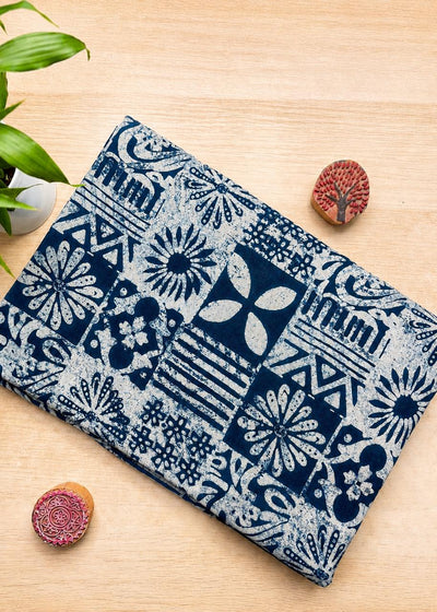 Indigo Base w/ Floral & Geometric Motifs Fabric