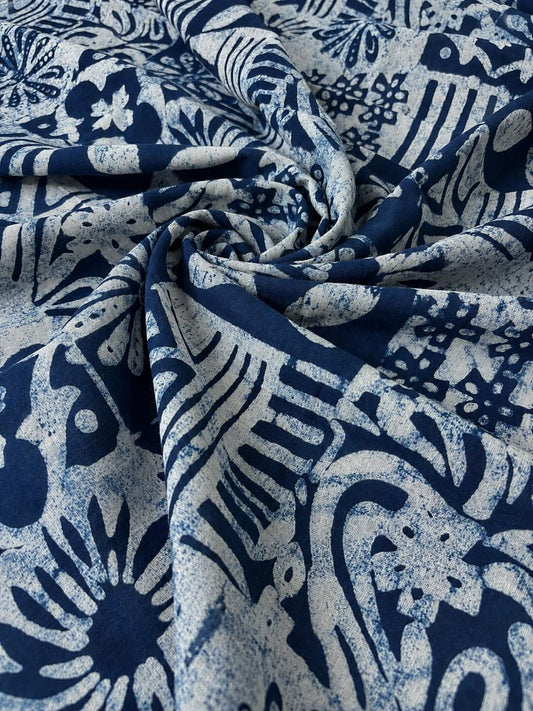 Indigo Base w/ Floral & Geometric Motifs Fabric