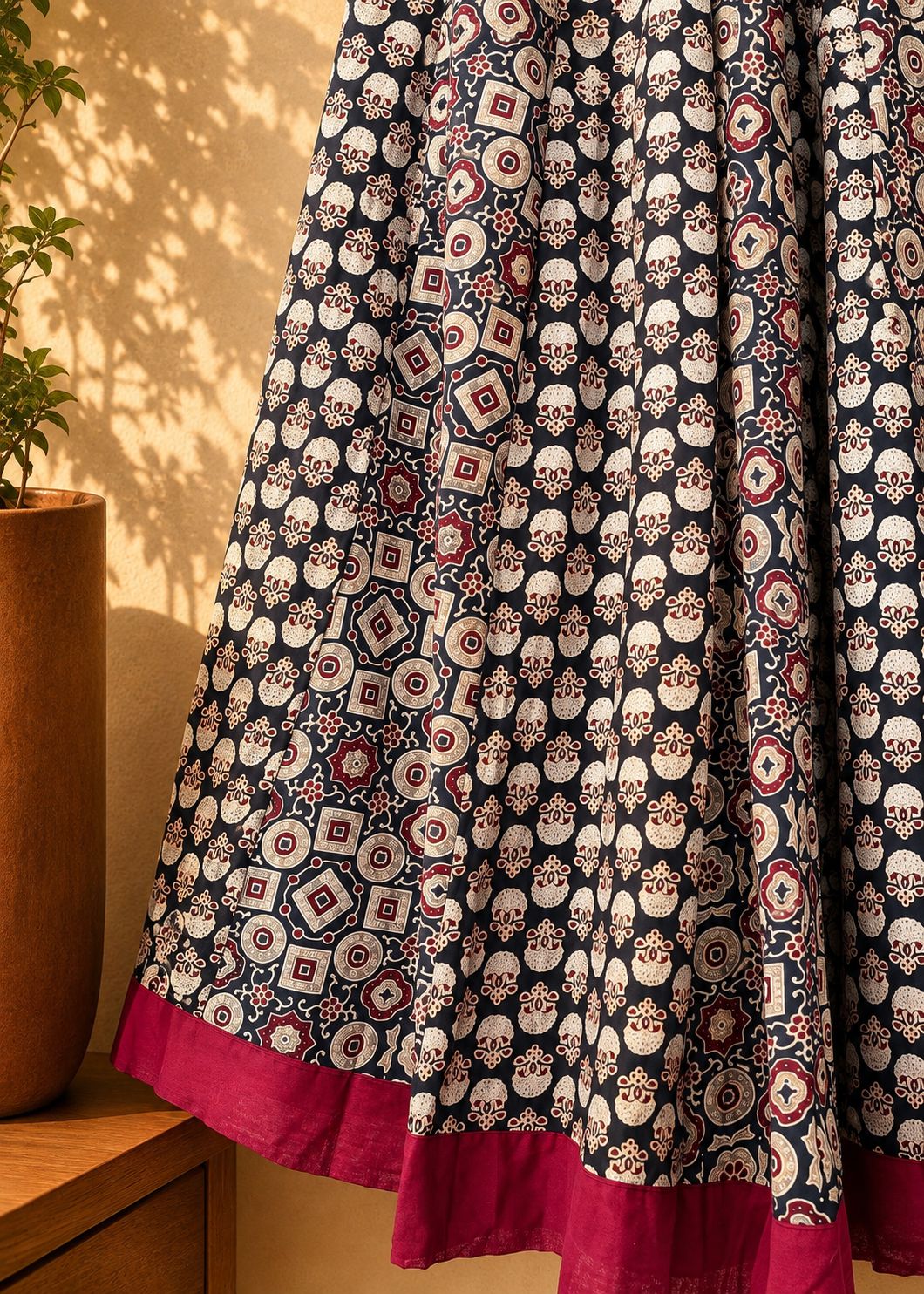 ✨Navrang ~ Wine Red w/ Black ~ Ajrakh Skirt