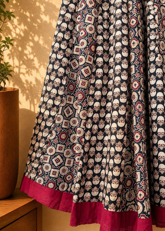 ✨Navrang ~ Wine Red w/ Black ~ Ajrakh Skirt