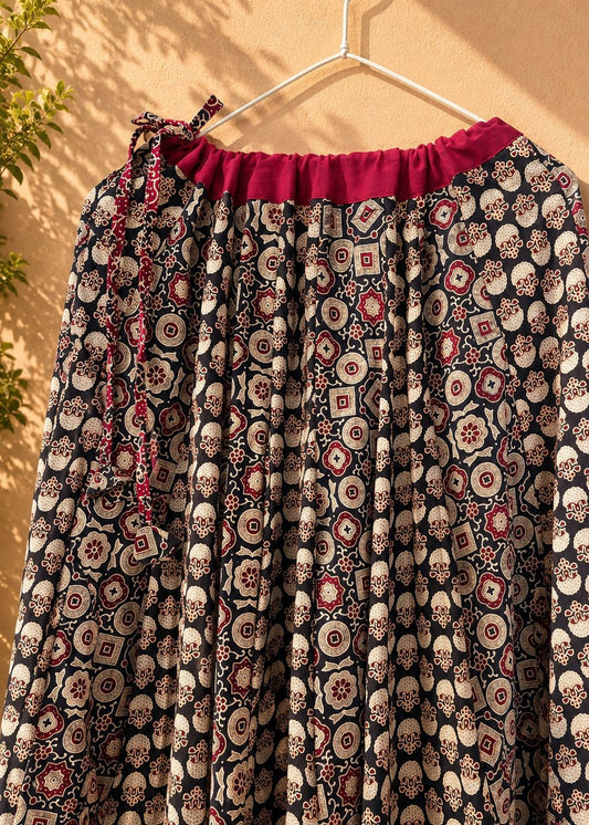 ✨Navrang ~ Wine Red w/ Black ~ Ajrakh Skirt
