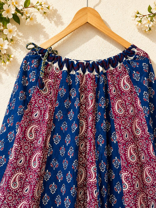 🌻 Navrang ~ Red, Indigo & White ~ Ajrakh Skirt