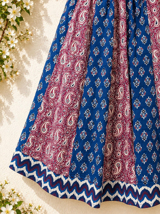 🌻 Navrang ~ Red, Indigo & White ~ Ajrakh Skirt