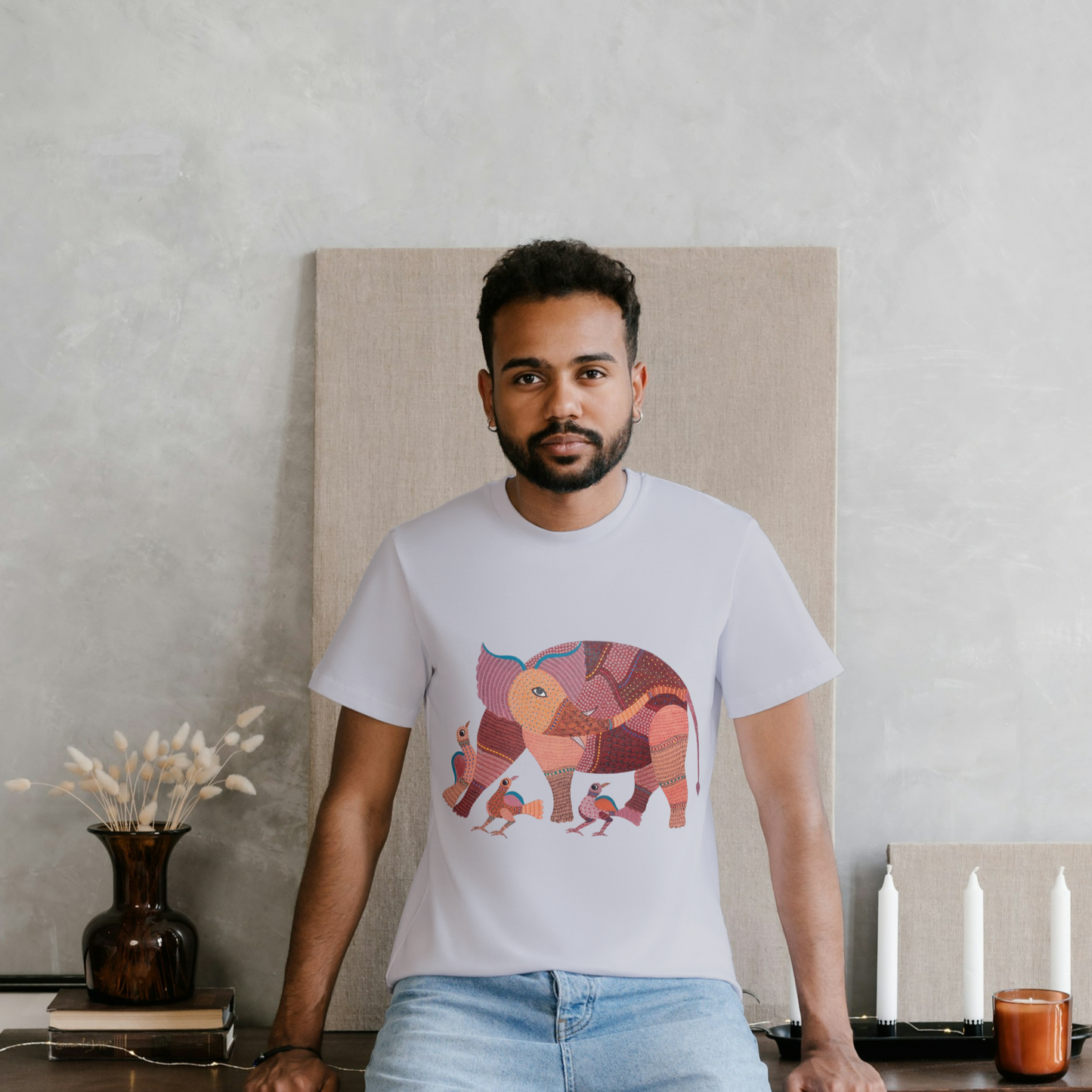 Playful Elephant - Gond Handpainted T-shirt