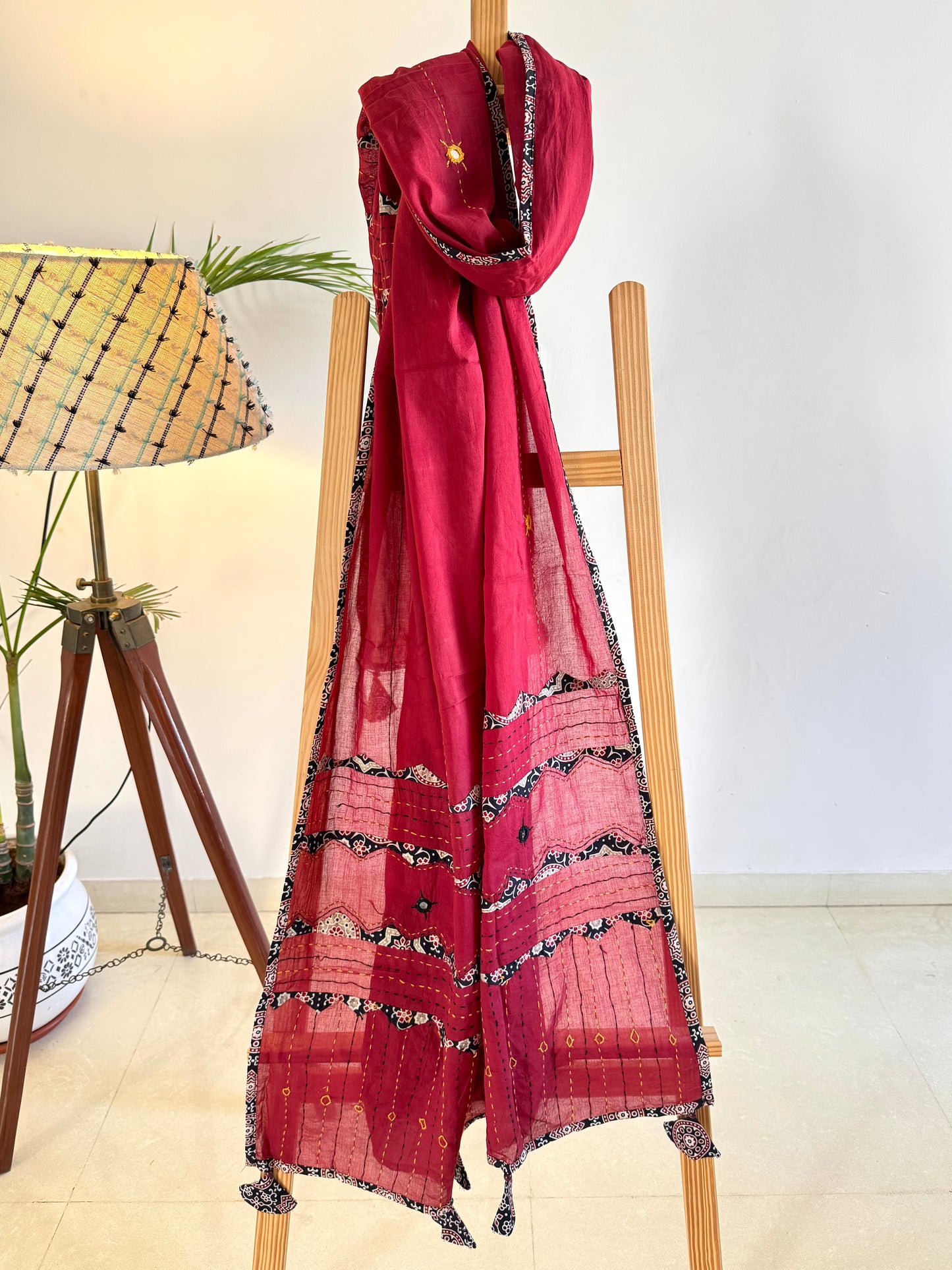 ✨Navrang ~ Ajrakh Lehenga and Dupatta Set ~ Wine Red w/ Black