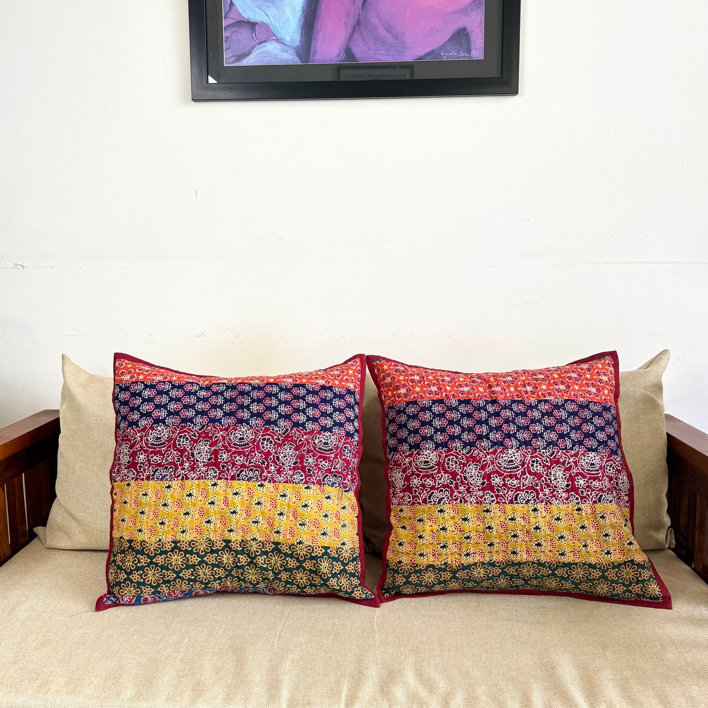 Ajrakh Cushion Covers ~ Daisy Motif ~ Set of 2