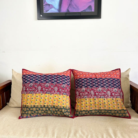 Ajrakh Cushion Covers ~ Daisy Motif ~ Set of 2