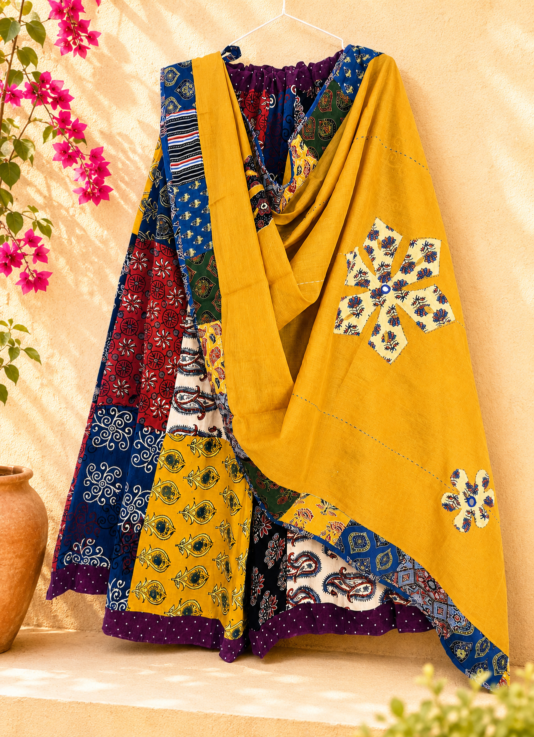 🌻Navrang ~ Gulmohar Ajrakh Skirt and Dupatta Set