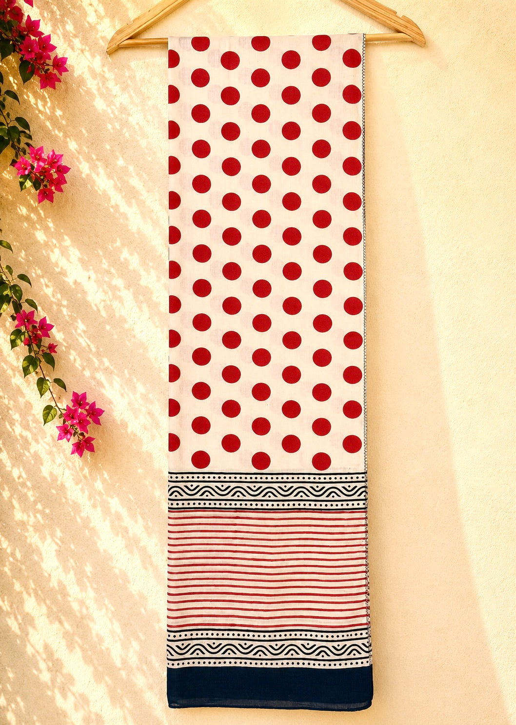 Raag 🪷 Mulmul Cotton Stoles ~ Red Polka Dots