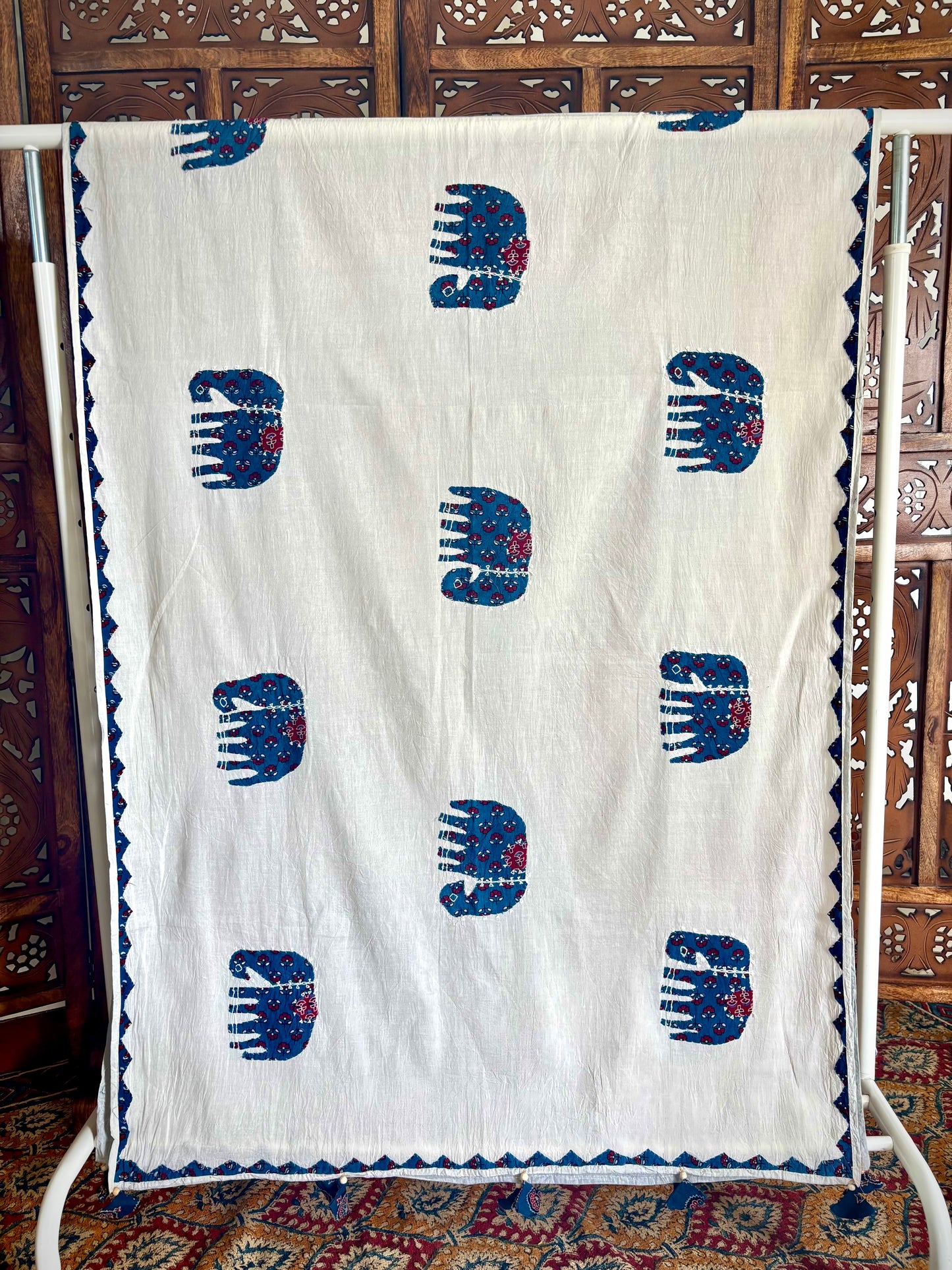 Ajrakh Applique & Kantha Embroidered ~ Blue Hastika Dupatta