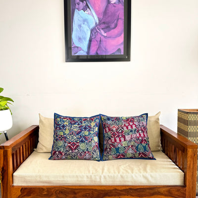Ajrakh Cushion Covers ~ Ikkat Blue Motif ~ Set of 2