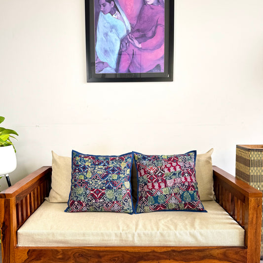 Ajrakh Cushion Covers ~ Ikkat Blue Motif ~ Set of 2