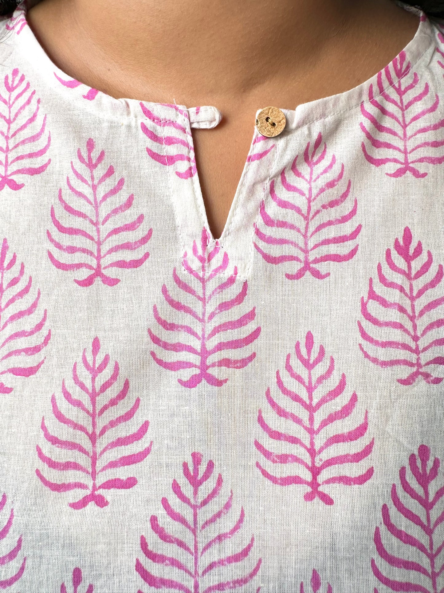 Flamingo ~ White and Pink Handblock Kurti