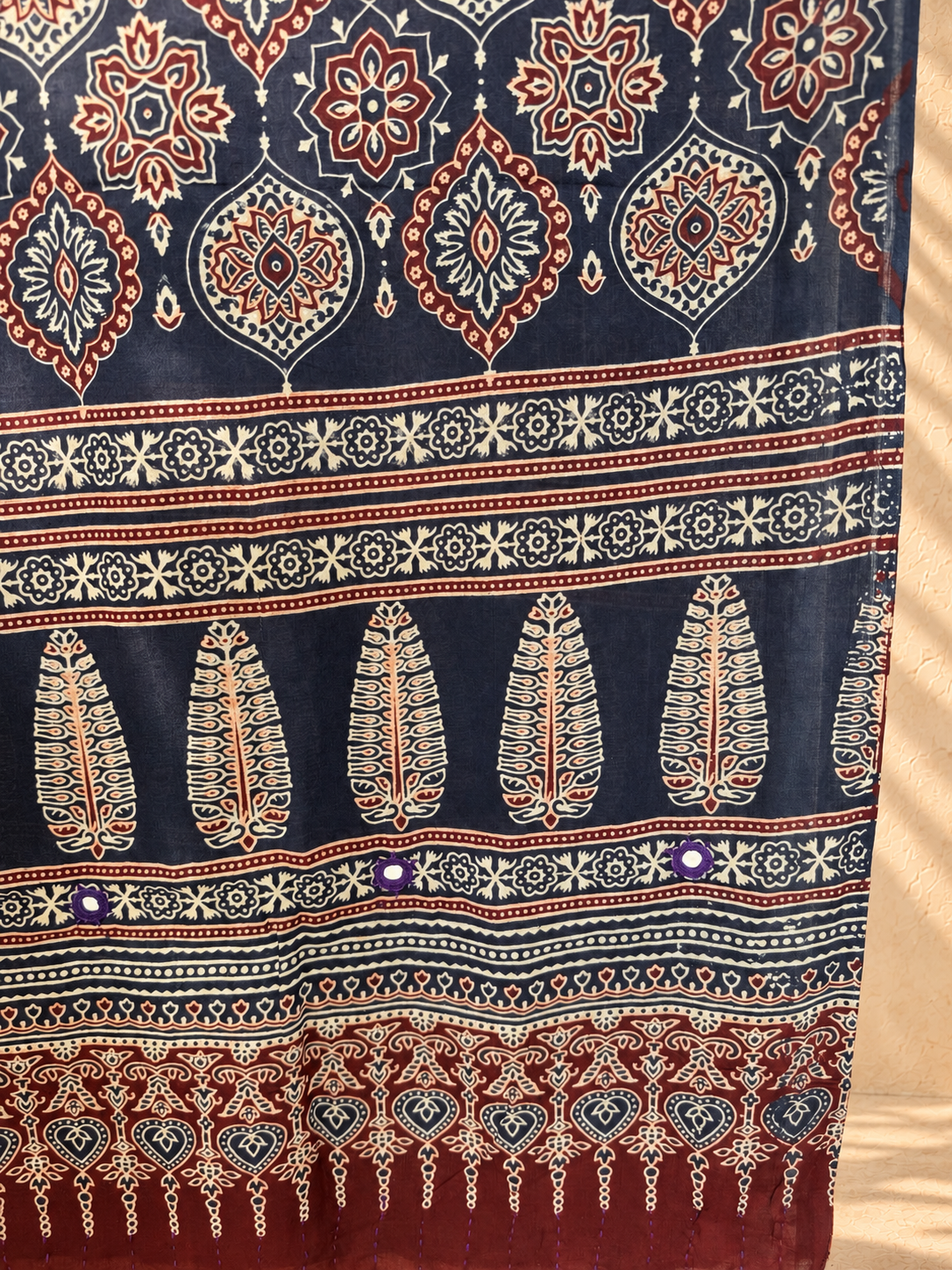 Rangrez🔅Ajrakh Mulmul Dupattas with Embroidery ~ Midnight Beauty