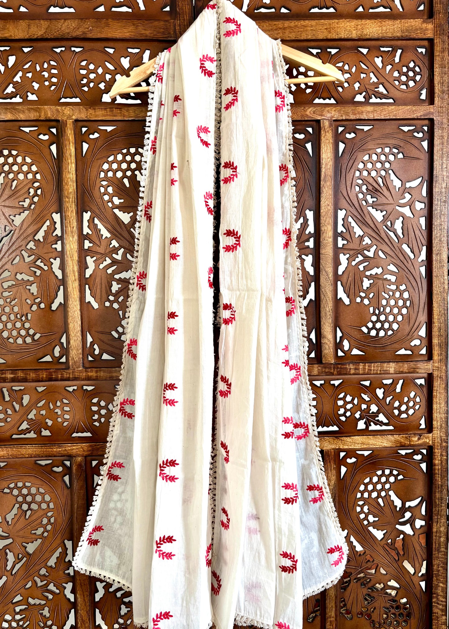 Khadi Cotton Dupatta ~ Crimson Forest Flame