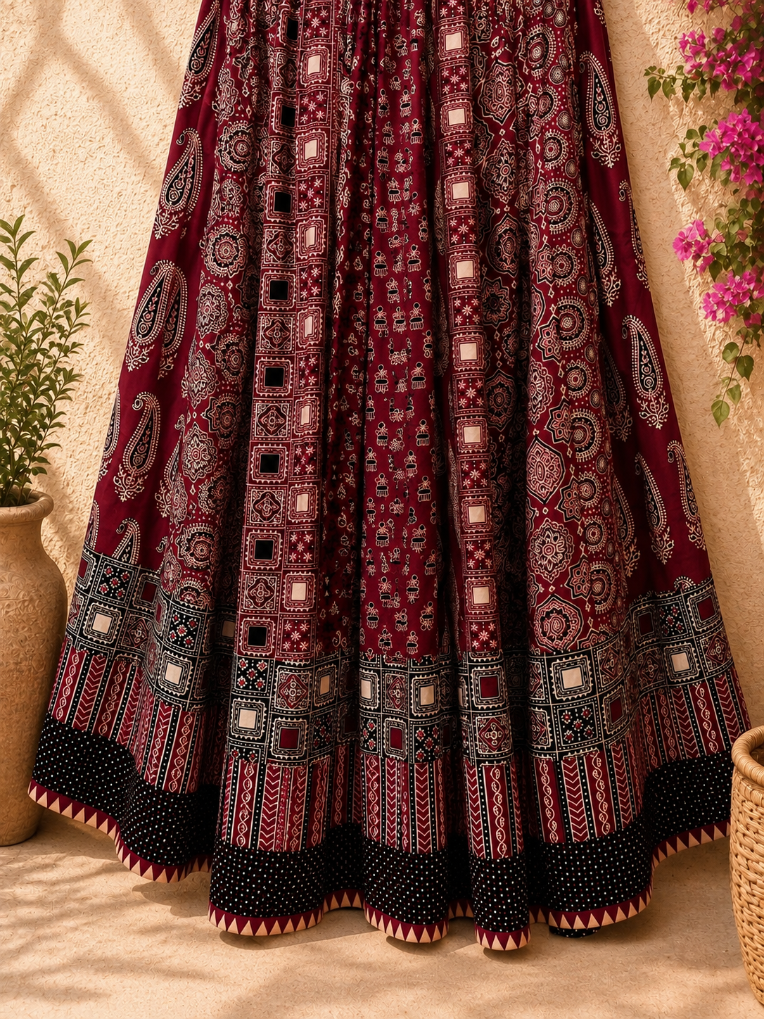 ⚜️ Dharohar ~ Lokrang ~ Ajrakh Long Kali Skirt