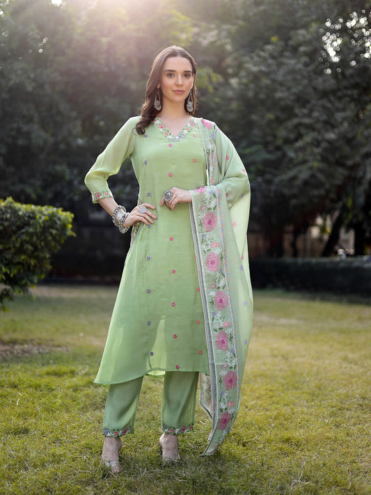 Meher𓂃 ོ☼𓂃Chanderi Silk Suit Sets, Pista Green