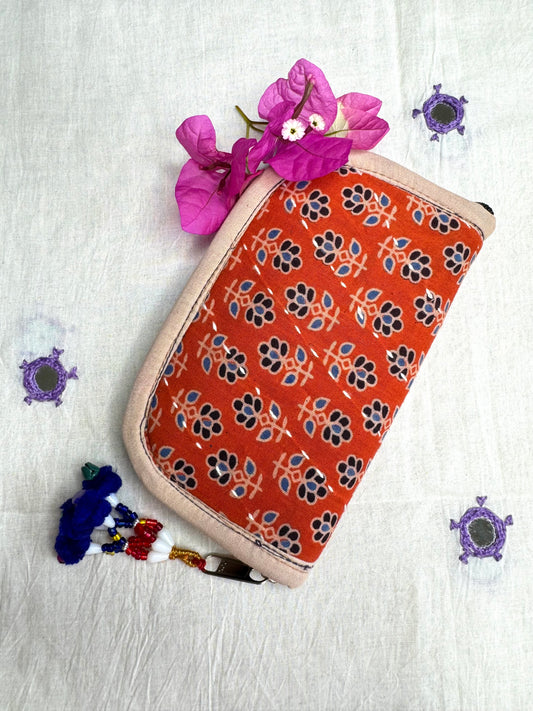 Navrang ~ Ajrakh Handcrafted Wallets ~ Orange Candy