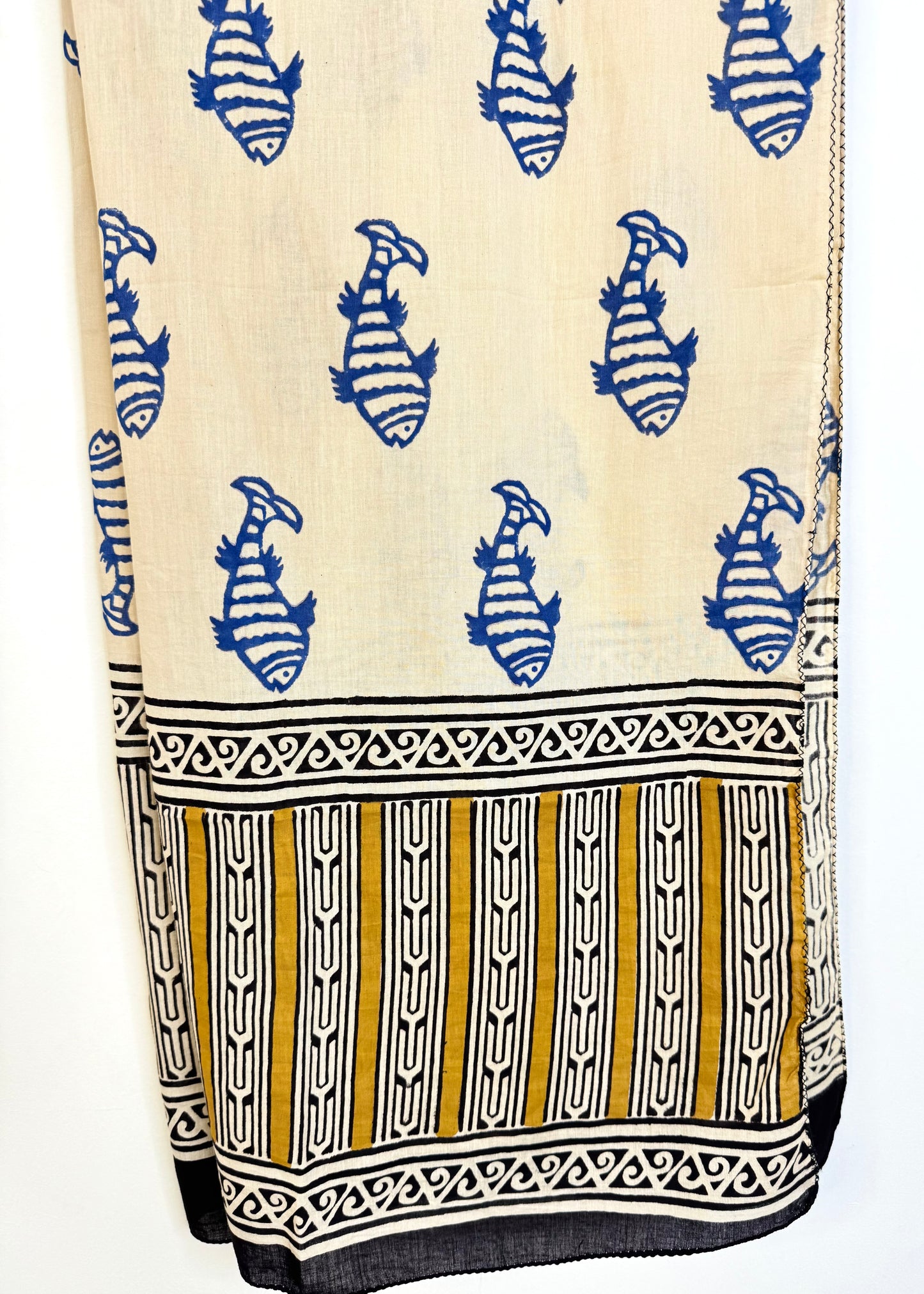 Raag🪷Mulmul Cotton Stoles ~ Fish Blue