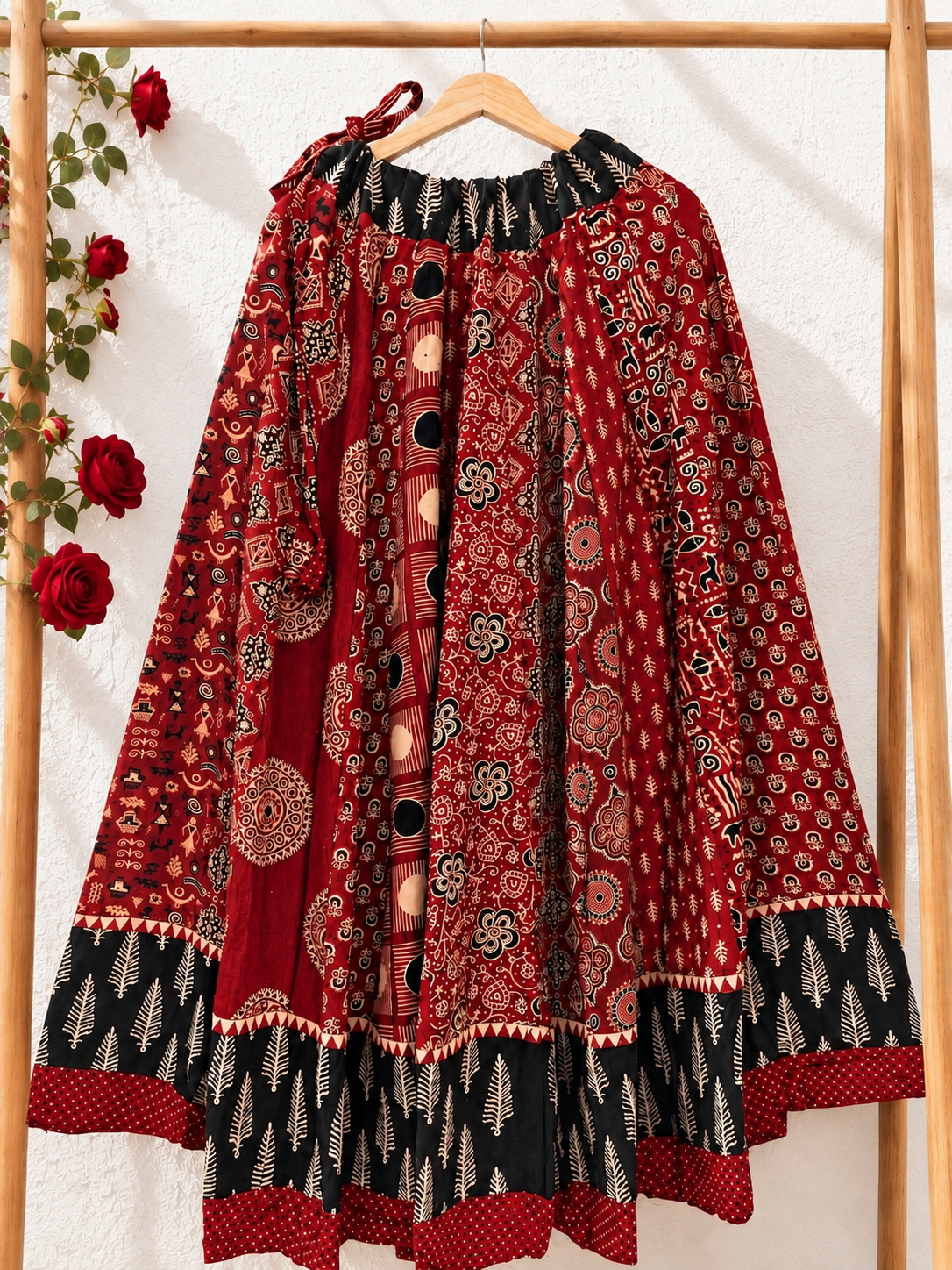 ⚜️ Dharohar ~ Mehrun ~ Ajrakh Long Kali Skirt & Dupatta Set