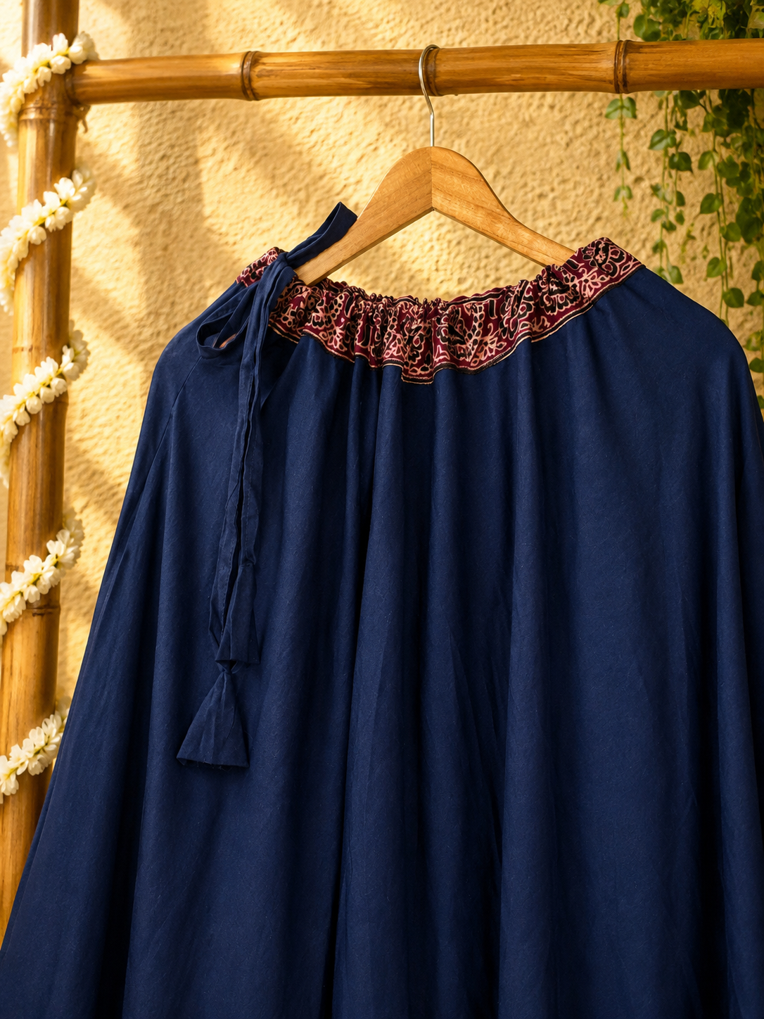 ⚜ Dharohar ~ Navy Blue & Brick Red Ajrakh Lehenga & Dupatta Set