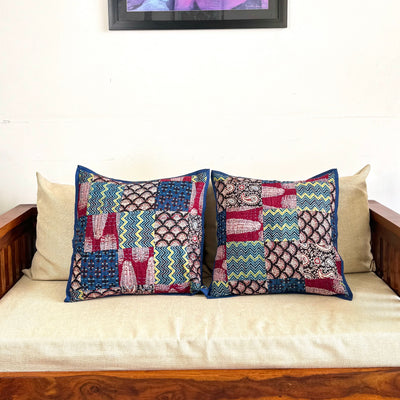 Ajrakh Cushion Covers ~ Zigzag Motif ~ Set of 2