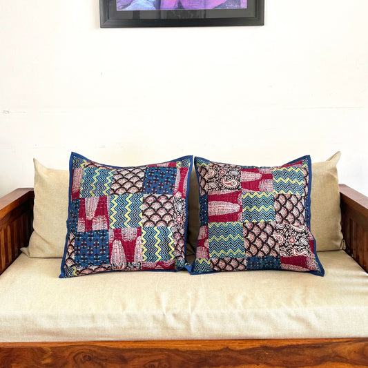Ajrakh Cushion Covers ~ Zigzag Motif ~ Set of 2