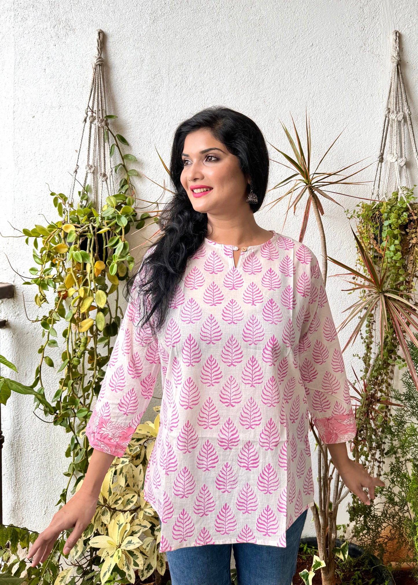 Flamingo ~ White and Pink Handblock Kurti