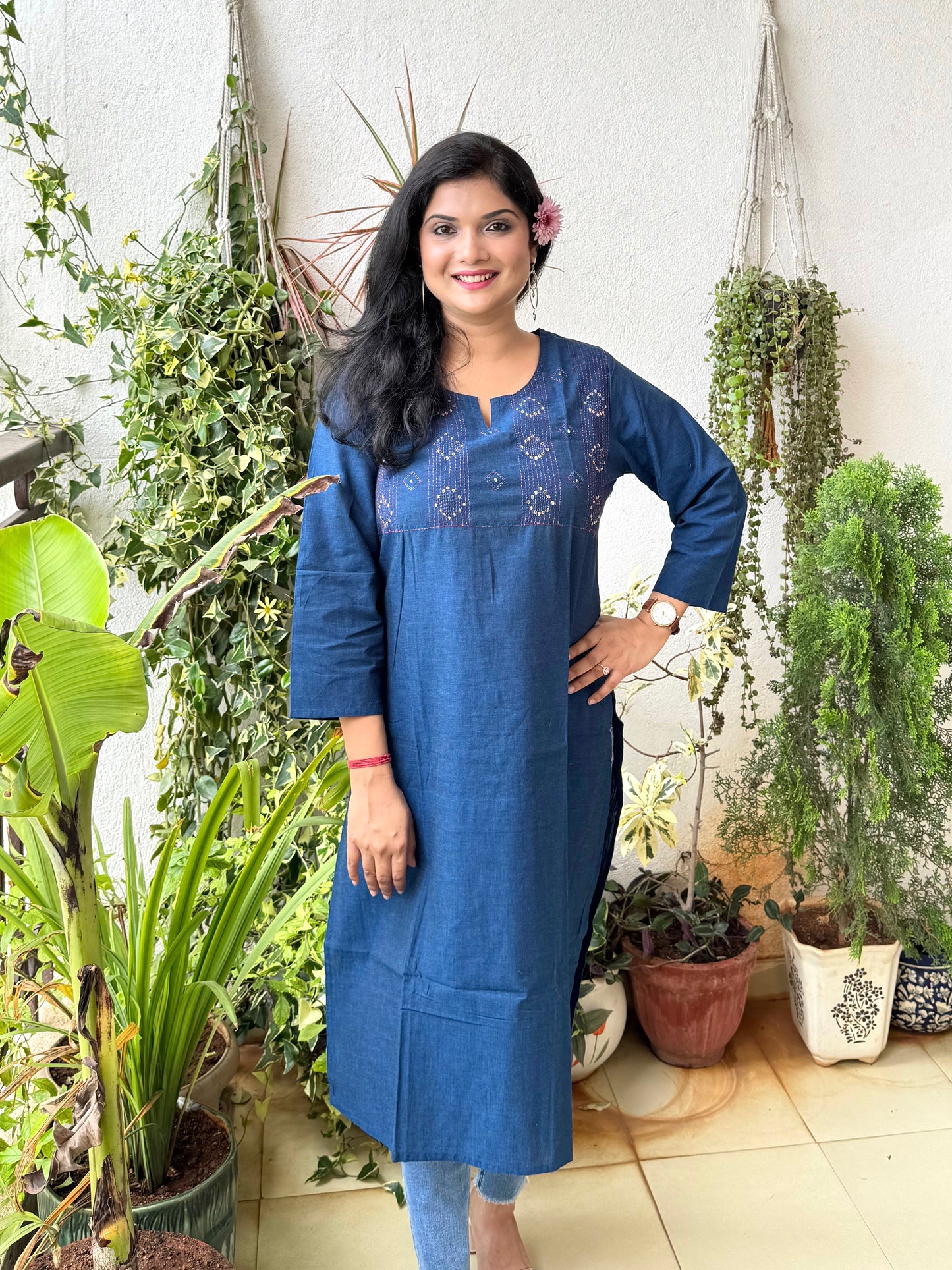 Masakali ~ Cotton Embroidered Kurti, Navy Blue 💙