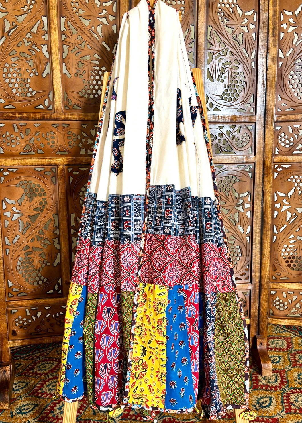 Ajrakh Applique & Kantha Embroidered ~ Mor Angan Dupatta