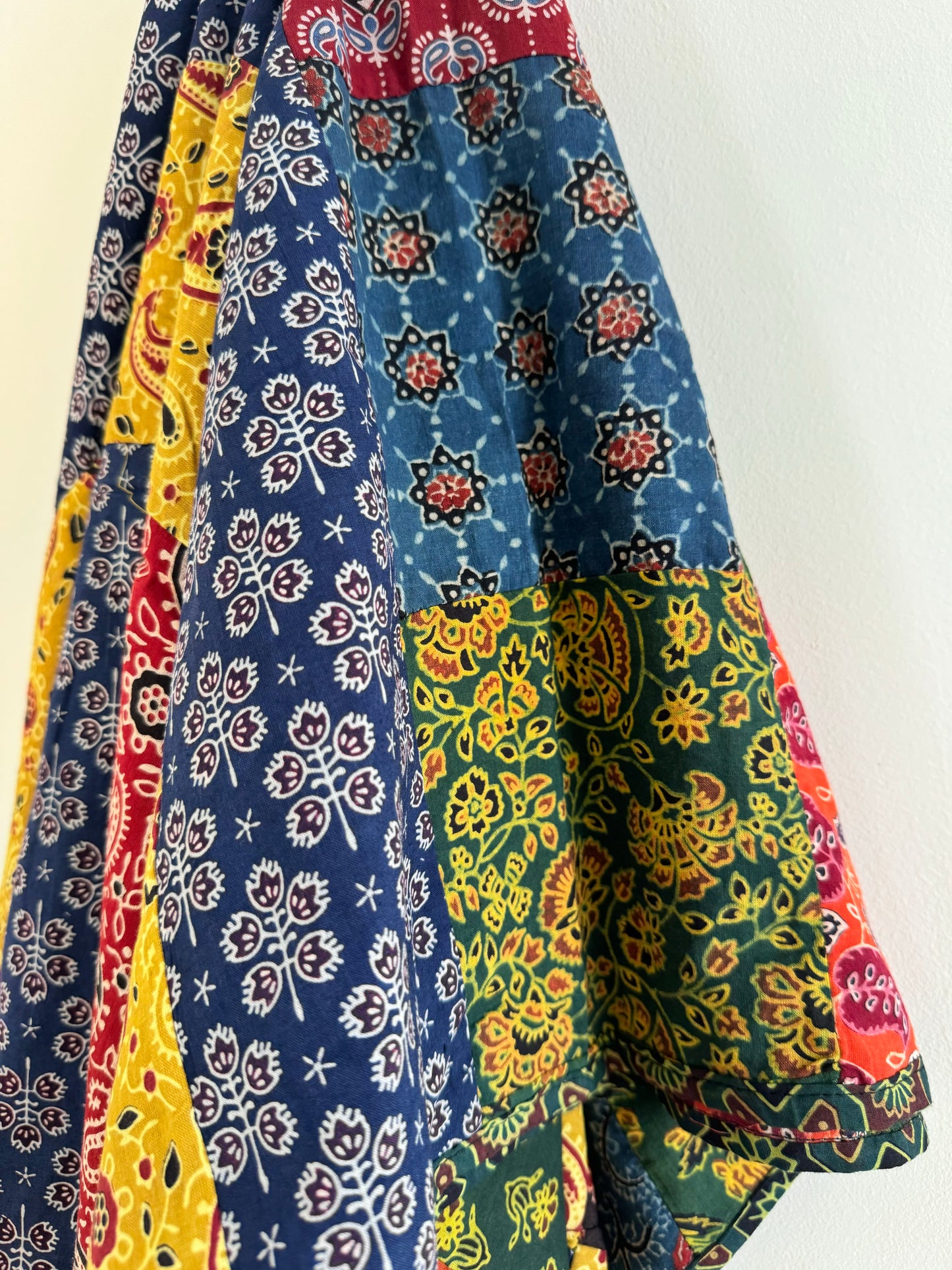 Ajrakh Applique & Kantha Embroidered Dupatta ~ Multicolored Chequered